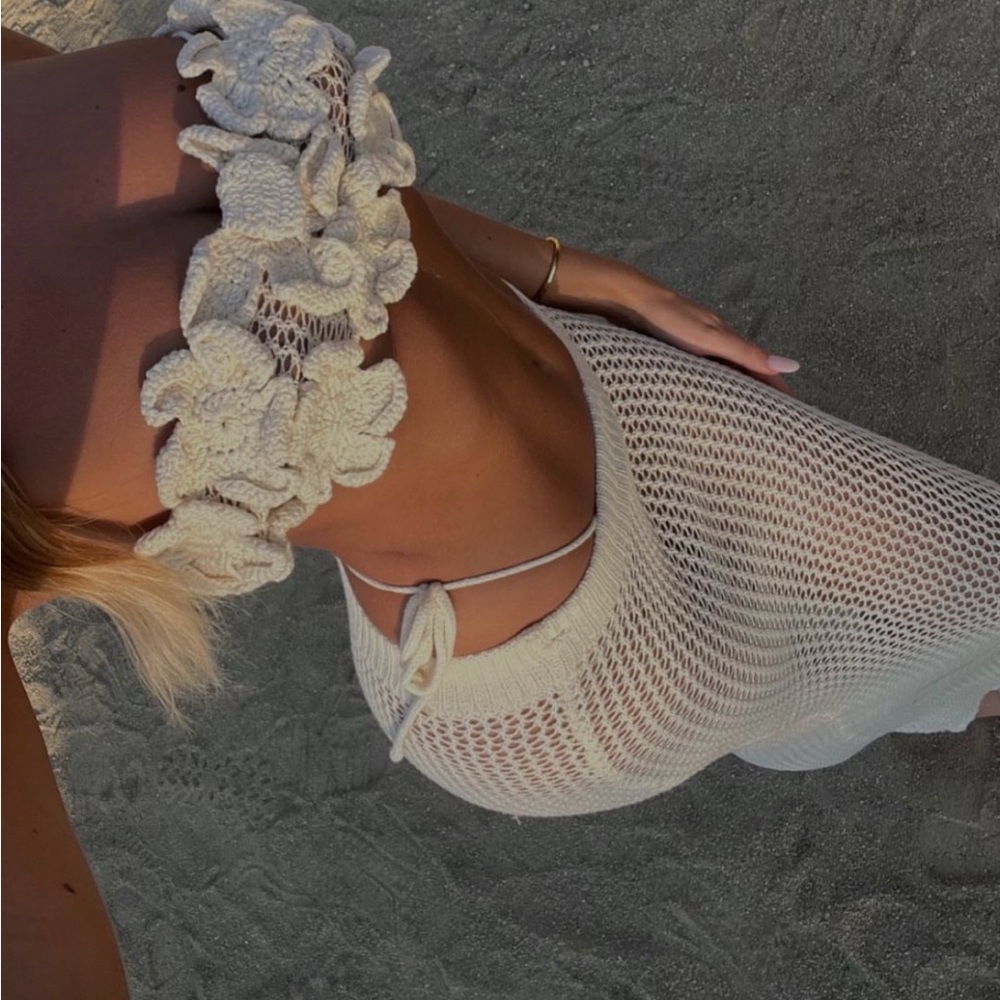 Elegant Cream Crochet Swim Cover-Up